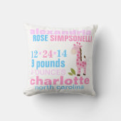 Roze Giraffe met Roze Zig Zag Birth Announding Kussen (Voorkant)