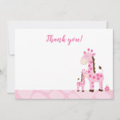Roze Giraffe Moeder Baby Shower Bedankkaart Plat Kaart (Voorkant)
