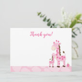 Roze Giraffe Moeder Baby Shower Bedankkaart Plat Kaart (Staand voorkant)