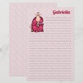 Roze Giraffe Mongrammed Letter G Girls Lined Briefpapier (Voorkant / Achterkant)