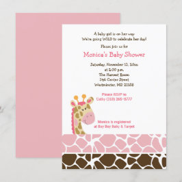 Roze Giraffe Oerwoud Safari Baby shower Kaart