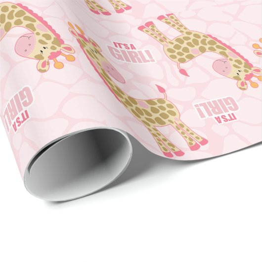 Roze Giraffe Oerwoud Safari Het is een meisje Baby Cadeaupapier (Rol Hoek)