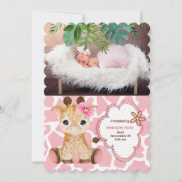 Roze Giraffe Oerwoud Thema Baby Aankondiging