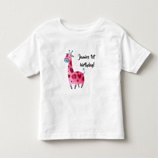 Roze giraffe - ontwerp voor verjaardagsfeestjes kinder shirts (Voorkant)