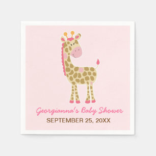 Roze Giraffe Op Maat Baby Shower Servet