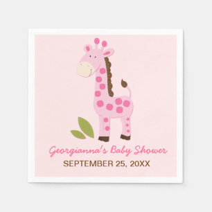 Roze Giraffe Op Maat Baby Shower Servet
