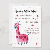 Roze giraffe op verjaardagsfeestje kaart (Voorkant)