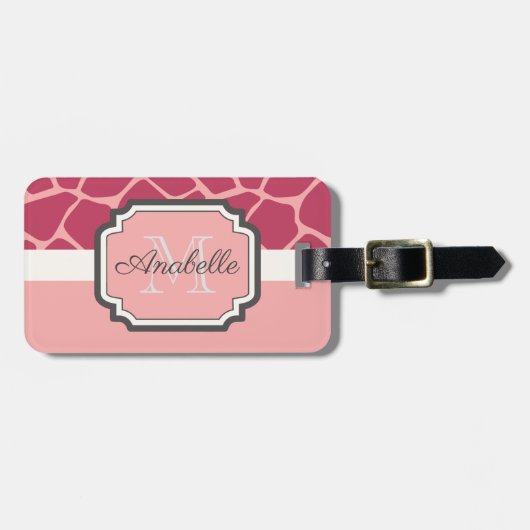 Roze Giraffe Patroon Bagagelabel (Voorkant horizontaal)