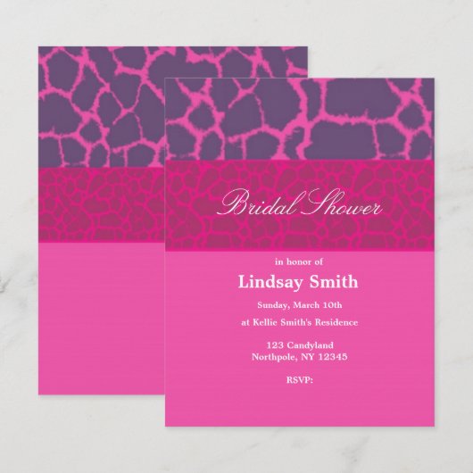 Roze Giraffe Patroon Bridal Shower Uitnodiging (Voorkant / Achterkant)