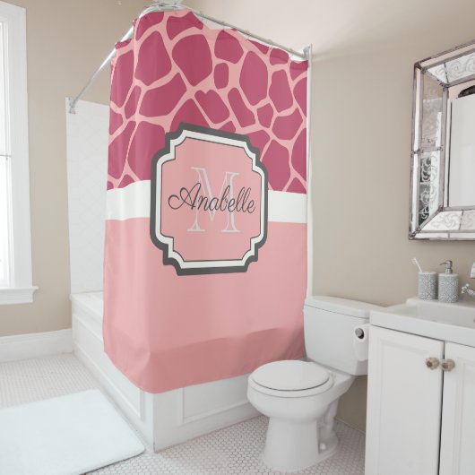 Roze Giraffe Patroon Douchegordijn (In situ)