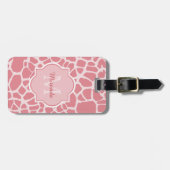 Roze Giraffe patroon met monogram en naam Bagagelabel (Voorkant horizontaal)