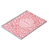 Roze Giraffe patroon met monogram en naam Notitieboek (Linkerzijde)