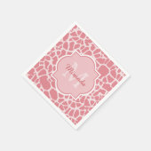 Roze Giraffe patroon met monogram en naam Servet (Hoek)