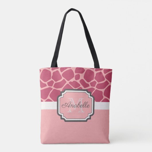 Roze Giraffe Patroon Tote Bag (Achterkant)