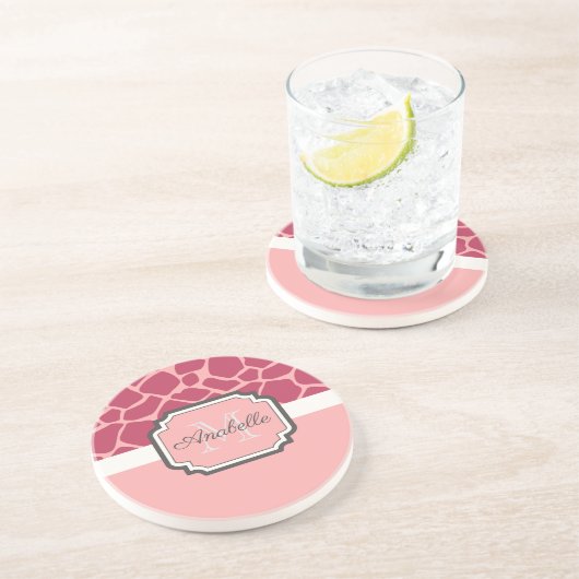 Roze Giraffe Patroon Zandsteen Onderzetter (Zijkant)