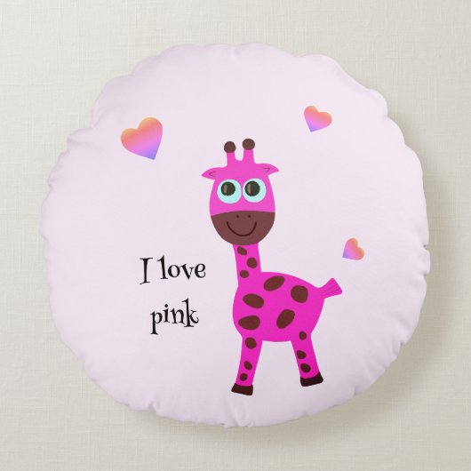Roze giraffe rond kussen (Voorkant)