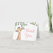 Roze Giraffe Safari Baby shower Bedankkaart (Voorkant)