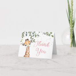 Roze Giraffe Safari Baby shower Bedankkaart