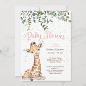 Roze Giraffe Safari Baby shower Uitnodiging (Voorkant)