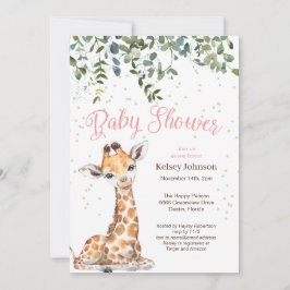 Roze Giraffe Safari Baby shower Uitnodiging