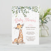 Roze Giraffe Safari Baby shower Uitnodiging (Staand voorkant)