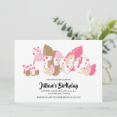 Roze Giraffe tweede verjaardagsfeestje Kaart (Staand voorkant)