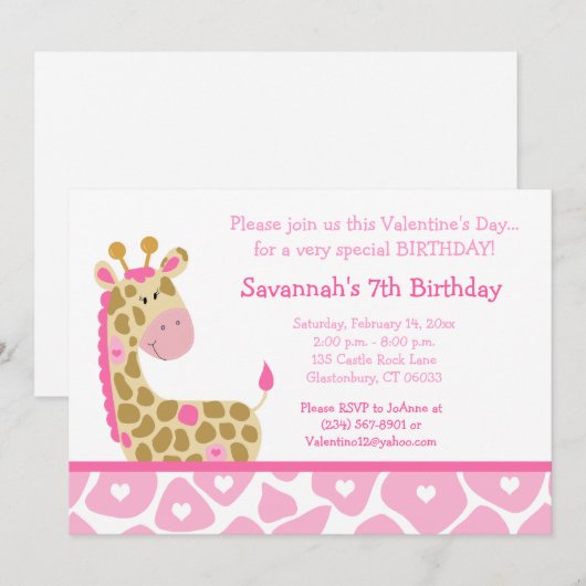 Roze Giraffe Valentijnsdag Birthday Kaart (Voorkant / Achterkant)