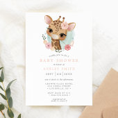Roze Giraffe Waterverf Meisje Baby shower Kaart