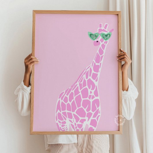 Roze Giraffe Zonnebril Muur Kunst – Dierenprint Poster