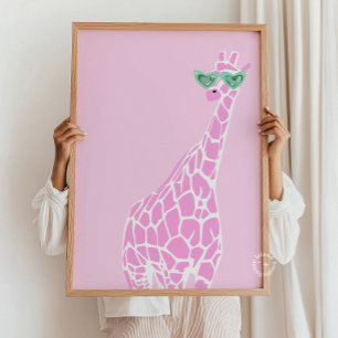 Roze Giraffe Zonnebril Muurkunst – Dierenprint Poster