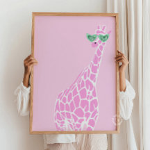 Roze Giraffe Zonnebril Wall Art – Dierenprint