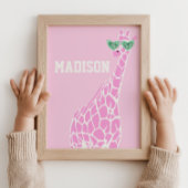 Roze Giraffe Zonnebrillen Custom Name Wall Art Poster