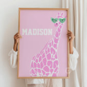 Roze Giraffe Zonnebrillen Custom Name Wall Art Poster