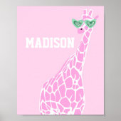 Roze Giraffe Zonnebrillen Custom Name Wall Art Poster (Voorkant)