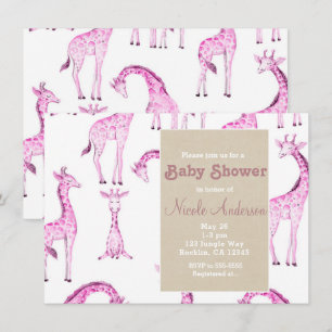 Roze Giraffen & Kraft Safari Whimsical Baby Shower Kaart