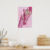 roze giraffen poster (Keuken)