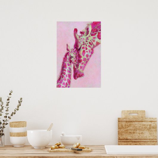 roze giraffen poster (Keuken)