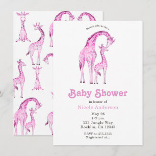 Roze Giraffen Whimsische Baby Shower Kaart