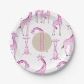 Roze Giraffes Baby shower Monogram Letter Initiaal Papieren Bordje (Voorkant)