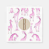 Roze Giraffes Baby shower Monogram Letter Initiaal Servetten (Voorkant)