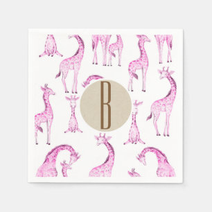 Roze Giraffes Baby shower Monogram Letter Initiaal Servetten