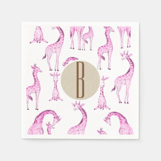 Roze Giraffes Baby shower Monogram Letter Initiaal Servetten (Voorkant)