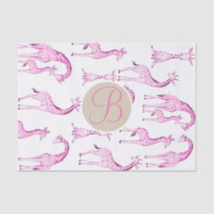Roze Giraffes Baby shower Monogram Letter Initiaal Tissuepapier