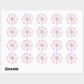 Roze Giraffes Baby shower Monogram Partij voor de Ronde Sticker (Vel)