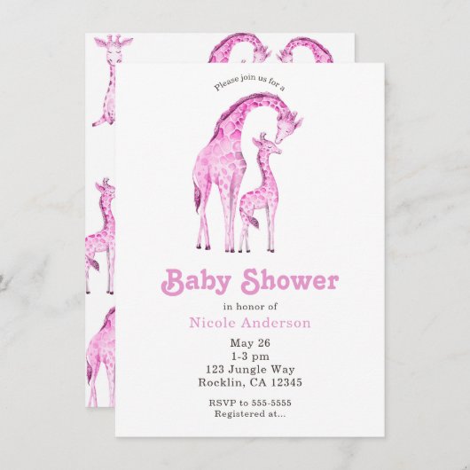 Roze Giraffes grillig Baby shower Kaart (Voorkant / Achterkant)