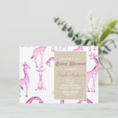 Roze Giraffes & Kraft Safari Whimsical Baby shower Kaart (Staand voorkant)