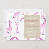 Roze Giraffes & Kraft Safari Whimsical Baby shower Kaart (Voorkant)