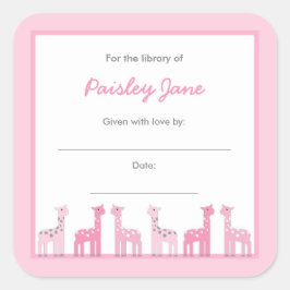 Roze Giraffes Meisje Baby shower Boekplaten Vierkante Sticker
