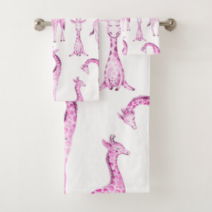 Roze Giraffes Whimsical Baby shower Kinder Bad Handdoek