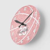 Roze, girale basketbalkamer, gepersonaliseerd ronde klok (Hoek)